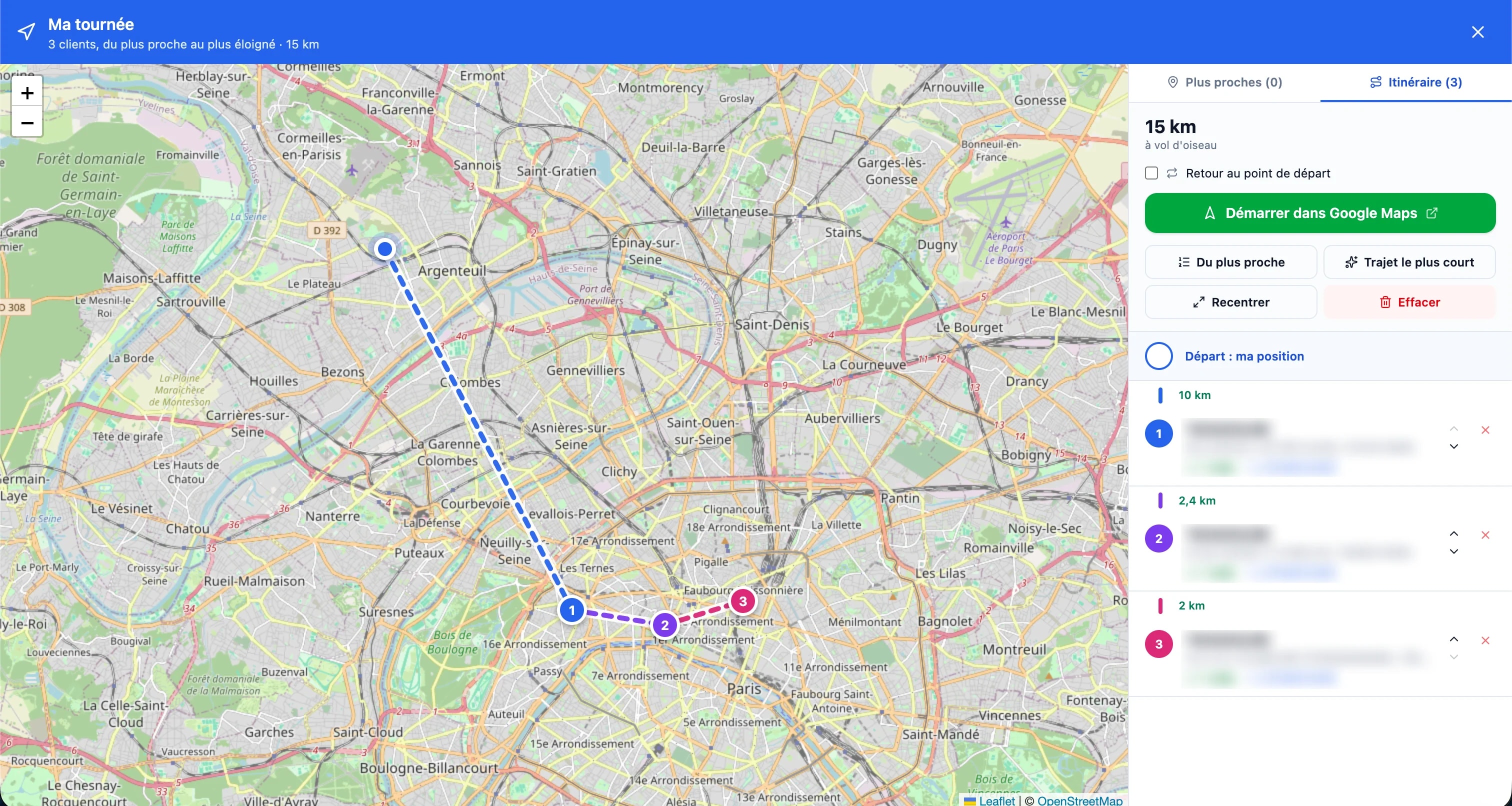 OptimaCRM — Tournée sur la carte terrain