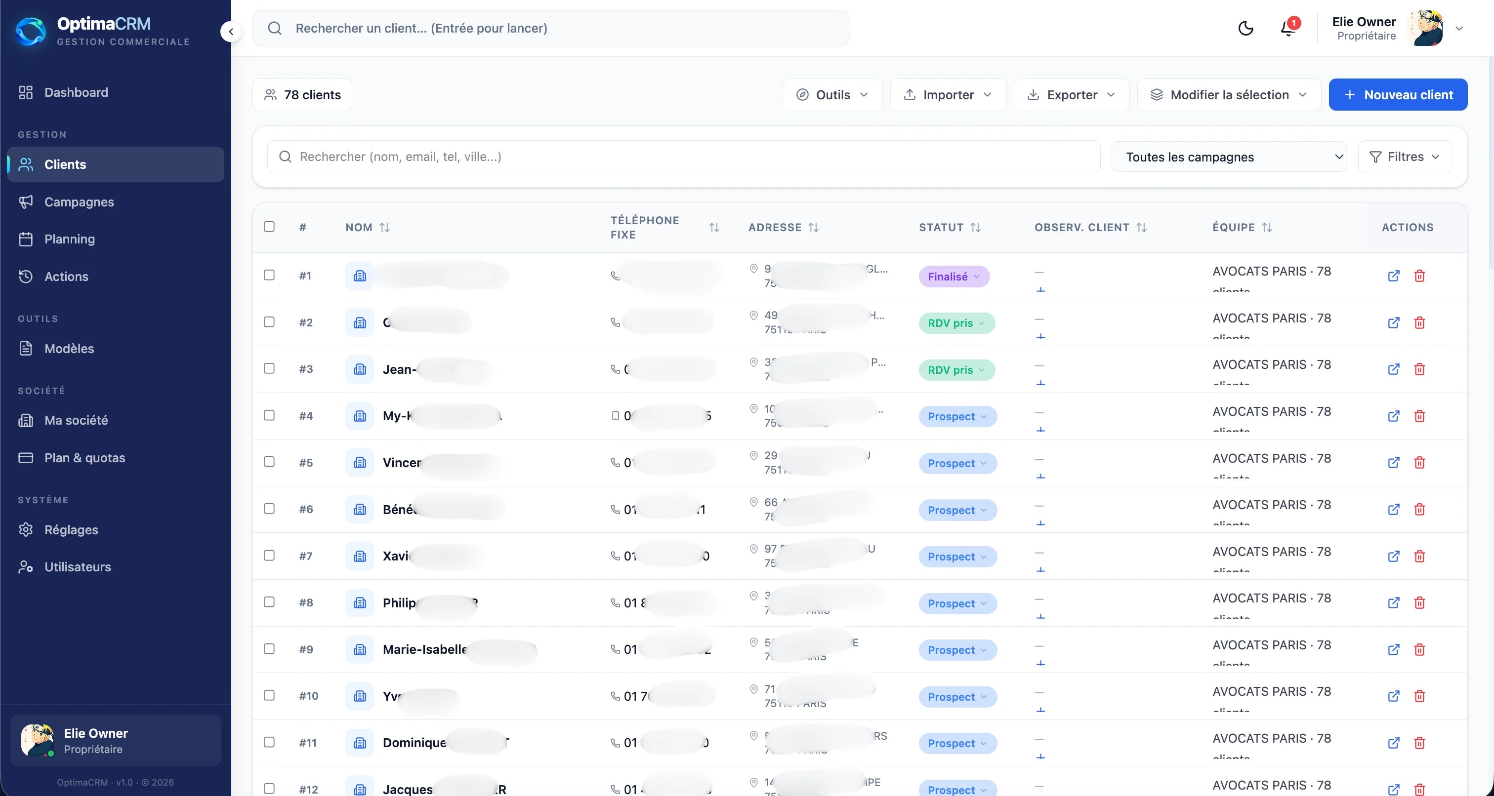 OptimaCRM — Liste des clients